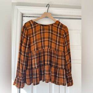 Maurices Mustard and Black Plaid Blouse